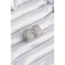 Pirinç Gümüş Renk Zirkon Taşlı Minimal Halka Küpe - Lisinya