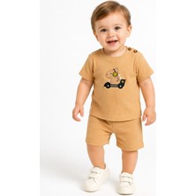 Chicsy Baby Erkek Bebek Dino Baskılı Fitilli 2li Şortlu Takım Yazlık Tişört Şort