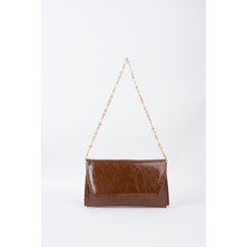 Vivaq Kadın Kahve Zarf Tasarım 2 Bölmeli Mini Zincir Askılı Çıt Çıt Kapama Clutch Ve El Çantası