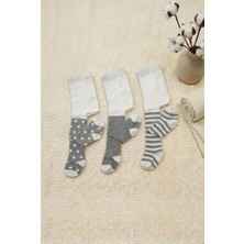 Cocole Socks Erkek Bebek Külotlu Çorabı 3'lü Set Pamuklu Gri Karışık Desenli 0-24 Ay