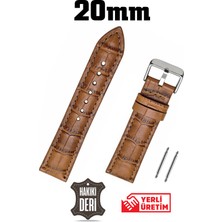 Saatse 20mm Açık Kahverengi Taba Kroko Bombeli Hakiki Deri Saat Kordonu Kayış