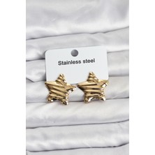316L Çelik Gold Renk Yıldız Model Kadın Küpe - Lisinya