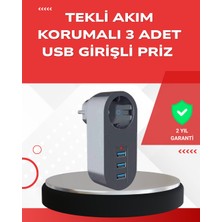 2500W Güç Destekli Akım Korumalı Priz – 3 USB Çıkışlı - Lisinya
