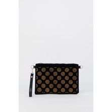 Vivaq Kadın Puantiyeli Altın Taşlı Süet Bilek Askılı ve Zincir Askılı Portföy El ve Clutch Çanta