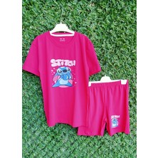 bebexy Pembe Stitch  Baskılı  Şortlu Takım