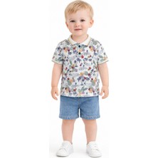 Chicsy Baby Erkek Bebek Desenli Polo Yaka Tişört Kot Şort Takım Yazlık