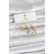 Pirinç Gold Renk Kelebek Model 3'lü Kadın Küpe - Lisinya