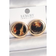Pirinç Gold Renk Leopar Desen Daire Model Kadın Küpe - Lisinya