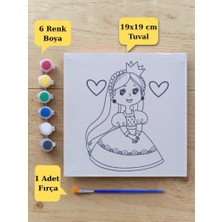 Nostaljik Lezzetler Tuval Boyama Sevimli Prenses Baskılı Aktivite Seti 19X19 cm (Tuval, Fırça ve 6 Renk Akrilik Boya Seti)