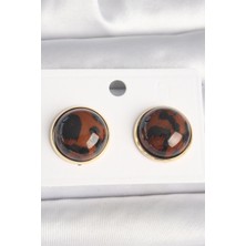 Pirinç Gold Renk 3D Daire Leopar Model Kadın Küpe - Lisinya