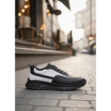 BOA Siyah Beyaz Parçalı Erkek Günlük Ayakkabı  Bağcıklı Yüksek Taban Comfort SNEAKERBA0246