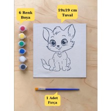 Nostaljik Lezzetler Çocuklar Için Sevimli Kedi Baskılı Tuval Boyama Seti – Hayal Gücünü Keşfet! 19X19 cm (Tuval, Fırça ve 6 Renk Akrilik Boya Seti)