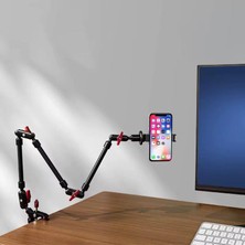 Asfal 6 Eklemli Ayarlanabilir Masa Kıskaçlı Telefon Tutucu 59 cm 360° Dönen Kamera Uyumlu Telefon  Standı