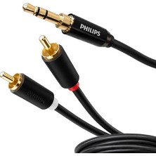 Zemheri Philips SWR2121B/93 3.5mm Stereo 2 Rca Aux Ses Kablosu 5 Metre Hi-Fi Ses Kalitesi