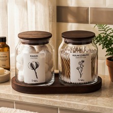 Snippy Velar - Bambu Standlı Vakum Bambu Kapaklı Etiketli Banyo Düzenleyici Cam Banyo Seti Banyo Organizeri