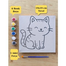 Nostaljik Lezzetler Sevimli Kedi Baskılı Tuval Boyama Aktivite Seti 19X19 cm (Tuval, Fırça ve 6 Renk Akrilik Boya Seti)