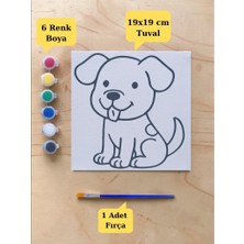 Nostaljik Lezzetler Tuval Boyama Aktivite Seti Sevimli Köpek Baskılı 19X19 cm (Tuval, Fırça ve 6 Renk Akrilik Boya Seti)
