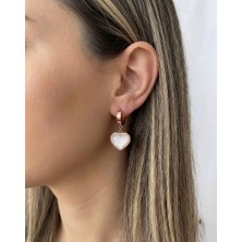 Kalp Detaylı Görünümlü Sallantılı Kadın Küpe – Rose Gold Halka Model