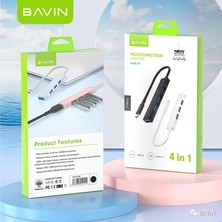 Bavin USB Çoklayıcı 4 USB 1 Type-C Hızlı Hub Tak Çalıştır Mavi