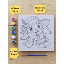 Nostaljik Lezzetler Çocuklara Özel Şapkalı Tavşan Baskılı Tuval Boyama Aktivite Seti 19X19 cm (Tuval, Fırça ve 6 Renk Akrilik Boya Seti)