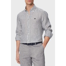 Boss Çizgili Regular Fit Klasik Yaka Uzun Kollu Keten Gömlek Erkek Gömlek 50560595 404