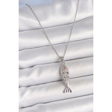 316L Çelik Zincir Gümüş Renk Zirkon Taşlı Balık Figürlü Kolye - Lisinya