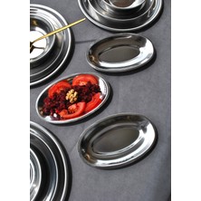 Qualitev 3\'lü Paslanmaz Çelik Kayık Tabak Sunum Meze Tabağı 18 x 11 cm - Düz
