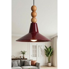 Marrien Ruby Bohem Ahşap 3 Boncuklu Bordo Metal Sarkıt (30 cm)  Yemek Masası Üstü Avize  Mutfak & Salon Aydınlatması