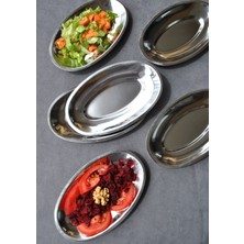 Qualitev 6\'lı Paslanmaz Çelik Kayık Tabak Sunum Meze Tabağı 18 x 11 cm - Düz