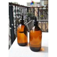 Qualitev 2\'li Amber 500 ml Tombul Cam Şişe Ayçiçek Yağı Zeytinyağı Şişesi Yağdanlık Silikon Kapaklı Şişe