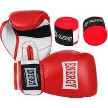Busso Energy Force II Boks Eldiveni + Bandaj Kırmızı 10 oz Kaliteli PVC Malzeme ile Dayanıklı