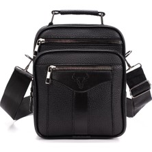 Newish Polo Erkek Siyah Vegan Deri Çelik Kasalı Fermuarlı El ve Omuz Çantası - NEWPOLO402