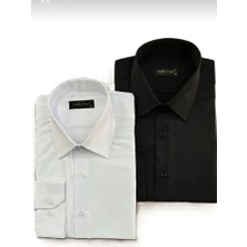 2'li Paket Siyah-Beyaz Slim Fit Kolay Ütü Teri Emen Nefes Alan Doku Dört Mevsim Erkek Gömlek