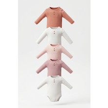 Minipomes Kız Bebek Uzun Kol Çıtçıtlı Body Seti Pembe