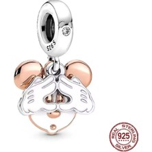 Gümüş Mickey Mouse Çift El Sallantılı Charm
