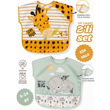UmBaby Zürafa & Ayıcık Desenli Su Geçirmez Bebek Mama Önlüğü 2’li Set – Kısa Kollu, 6-24 Ay, Kolay Giydirme