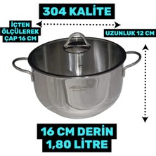 16 cm Cam Kapaklı Derin Çelik Tencere