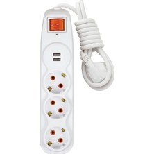 Nilson Quattro 3'lü Akım Korumalı Anahtarlı Topraklı Çocuk Korumalı Grup Priz 2'li USB Hızlı Şarj Destekli 1.5 Metre