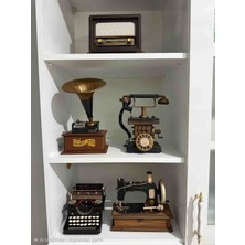 R&G Hediyelik 5 Li Set Ahşap Mdf Bluetoothlu Radyo,dekoratif Metal(Telefon,gramofon Daktilo,dikiş Makinesi)