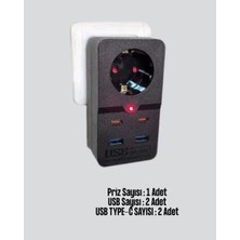 İlanib Ticaret Tip Akım Koruma Prizi 10A 2500W USB Type C Destekli
