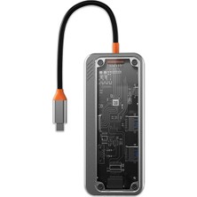 İlanib Ticaret Ally 8in1 Type-C To Usb3.0 + Usb2.0 + Type-C + Pd + HDMI + Sd + Tf + Ethernet Çoğaltıcı Transparan H-1852