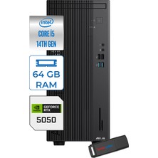 Asus Expertcenter D501MER  Intel® Core™ İ5-14500 64GB Ddr5 4tb SSD 8GB/RTX5050 WIN11HOME Mini Tower Masaüstü Bilgisayar WD501MER27H25+ZETTAUSBBELLEK