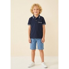 Polo Yaka Nakışlı Tshirt, Kot Şort Erkek Çocuk Takım