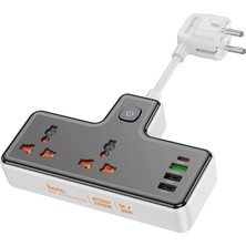 İlanib Ticaret Hoco AC12A 2500W 2 Priz + 3 USB + 30W Type-C Multifonksiyonel Priz Çoğaltıcı Şarj ALETI-1852