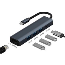 İlanib Ticaret Ally BYL-2302 5 In 1 Type-C To USB + Type-C + Ethernet Dönüştürücü Çoğaltıcı HUB-1852