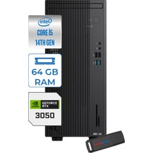 Asus Expertcenter D501MER  Intel® Core™ İ5-14500 64GB Ddr5 1tb SSD 6GB/RTX3050 WIN11HOME Mini Tower Masaüstü Bilgisayar WD501MER23H23+ZETTAUSBBELLEK