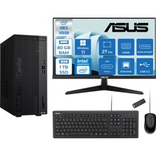 Asus Expertcenter D501MER  Intel® Core™ İ5-14500 80GB Ddr5 1tb SSD Intel® UHD Graphics 770 WIN11PRO Mini Tower+27" 120Hz Asus Monitör Masaüstü Bilgisayar 14WD501MERP28+ZETTAUSBBELLEK