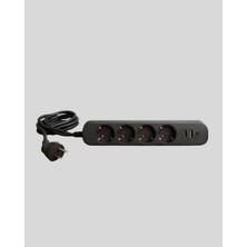 İlanib Ticaret 4’lü Çoklu Priz 2 USB Type-C Girişli Akım Korumalı Siyah