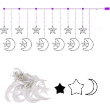 İlanib Ticaret Dekoratif Ay Yıldız Perde Işığı Sıcak Beyaz Festival ve Ev Süsleme