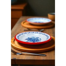 İnci Emaye Inci Emaye 24 No Emaye Yemek Tabak, Servis, Yemek Kamp, Piknik, Çeyiz 24 cm - Kırmızı Mavi Gül